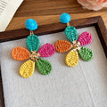 Colorful Raffia Leaf Cluster Stud Earrings Decorative Jewelry Pair view 6