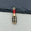 Red Enamel Lipstick Lips Charm Pendant Gold-Tone Rhinestone view 2