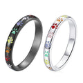 Colorful Paw Print Band Ring Gunmetal Silver Sizes 6-10 view 1