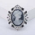 Ornate Cameo Lady Brooch Crystal Floral Frame Gray Purple view 6