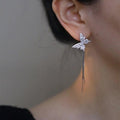 Silver-Tone Crystal Butterfly Chain Drop Stud Earrings view 4