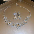 Silver Tone Champagne And Clear Oval Crystal Collar Necklace Earring Set view 4
