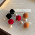 Brown Flocked Ball Pearl Double Side Stud Earrings Pair view 3