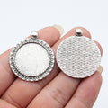 Leaf Border Round Cabochon Tray In Antique Silver And Antique Bronze For Jewelry Making view 1