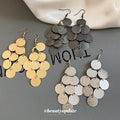Layered Round Disc Tassel Fish Hook Earrings Statement Jewelry Pair view 2