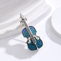 Silver Tone Violin Crystal Enamel Metal Brooch Pin view 5