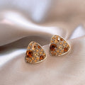 Gold Tone Brown Crystal Triangle Stud Earrings Fashion Jewelry view 1