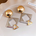 Silver Tone Geometric Drop Earrings with Mirrored Panels view 6