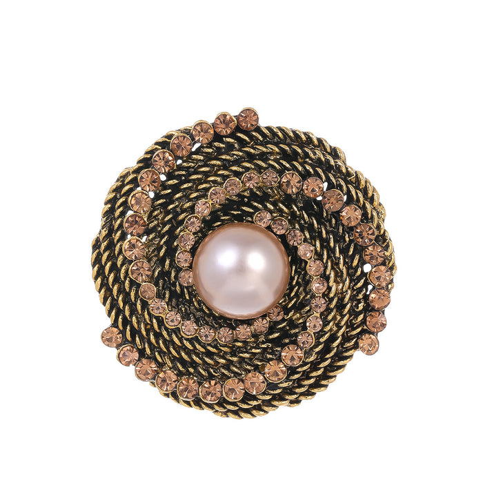 Flower Crystal Pearl Look Metal Brooch Pin 4.3 cm for Jackets and Lapels