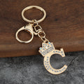 Gold-Tone Rhinestone Crown Letter Keychain With Key Ring view 7