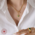 Curb Toggle Necklace Heart Pendant Green Striped Inlay view 4
