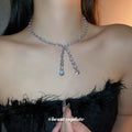 Silver Teardrop Crystal Open Choker Dual Drop Ends view 3