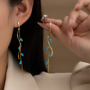 Eleven Color Leaf Vine Extra Long Threader Dangle Earrings