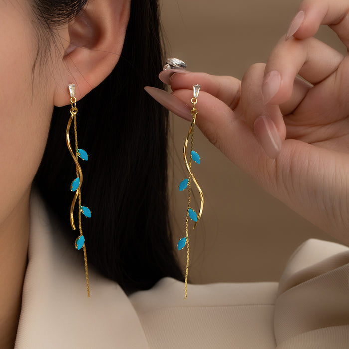Eleven Color Leaf Vine Extra Long Threader Dangle Earrings