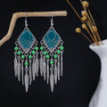 Colorful Bead Feather Fringe Bohemian Long Hook Earrings view 4