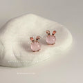 Rose Gold Pink Cabochon Bunny Rabbit Ear Stud Earrings view 3