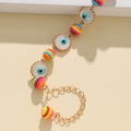 Evil Eye Charm Bracelet Gold Tone Chain Multicolor Seed Beads view 2