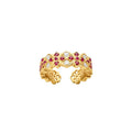 Gold Open Adjustable Rings Floral Pink And Gem Styles view 5
