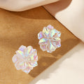 Iridescent Layered Camellia Flower Statement Stud Earrings view 2