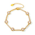 Round Halo Zircon Station Bracelet Gold and Steel Tones view 5