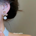 Pink Crystal Flower Drop Earrings with Pearl Look Beads view 4