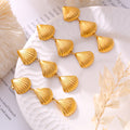 Triple Shell Fan Drop Earrings Gold Tone Stainless Steel view 4