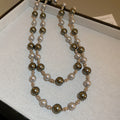 Double Strand Gray Silver Pearl Necklace Metal Spacers view 6