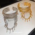 Geometric Openwork Arm Cuff With Chain And Leaf Fringe In Gold Or Silver Tone view 2