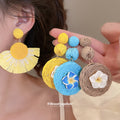 Woven Flower Drop Earrings in Four Bright Designs Fashion Jewelry view 2