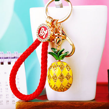 Crystal Pineapple Keychains with Fortune Cords and Loose Braided Loops