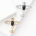 Crystal Airplane Brooch Black Enamel Cabin Gold Silver view 1