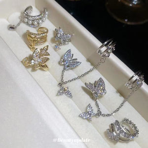 Butterfly Pearl Ear Cuffs In Six Silver And Gold Tone Styles