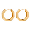 Gold Hexagon Huggie Hoop Earrings Faceted Geometric Frame view 5