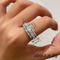 Three-Piece Round And Baguette Stone Ring Set In Silver Tone view 4