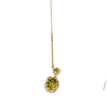 Gold Olive Green Oval Crystal Pendant Necklace Rhinestone Halo view 5