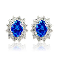 Oval Floral Halo Stud Earrings In Seven Center Colors view 2