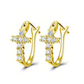 Cross Clear Stone Hinged Hoop Earrings In Three Metal Tones view 6