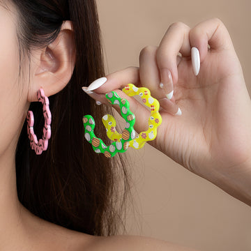 Patterned Halloween Open C Hoop Earrings in Six Colors