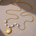 Shell Chick Pendant Necklace Freshwater Pearls Gold Steel Stainless view 3