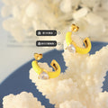 Yellow White Enamel C-Hoops Heart Zircon Gold Posts view 2