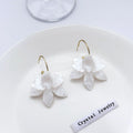 White and Brown Layered Petal Flower Long Hook Earrings view 4