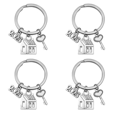 Silver Tone House Key Heart and Number Tag Keychain