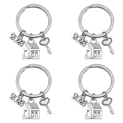 Main display of silver tone house key heart and number tag keychain