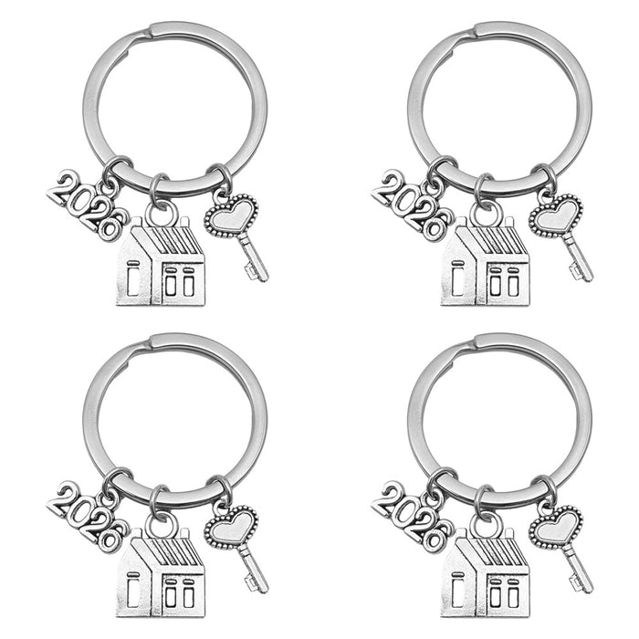 Silver Tone House Key Heart and Number Tag Keychain
