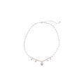 Silver Pearl Flower Crystal Pendant Necklace Oval Center Drop view 5
