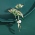 Green Enamel Lotus Leaf Brooch With Flower and Dragonfly view 1