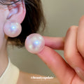 Blue and Pink Pearl Sheen Half Round Stud Earrings view 4