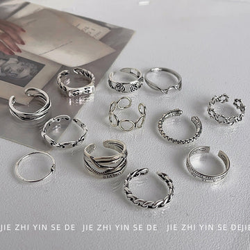 Silver Tone Open Adjustable Rose Chain Link Fashion Rings