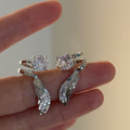 Crystal Wing Ear Cuff with Leaf Drop in Silver Tone view 2