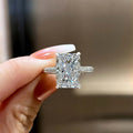 Oversized Rectangular Solitaire Double Pave Band Ring In Silver Tone view 1